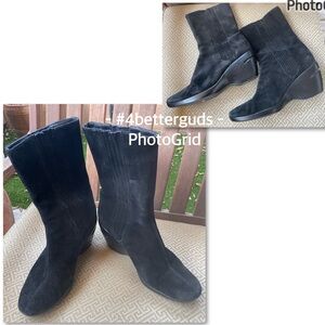 Cole Haan Nike Air Black Suede Ankle Wedge Winter Booties 9.5B 9 1/2 B